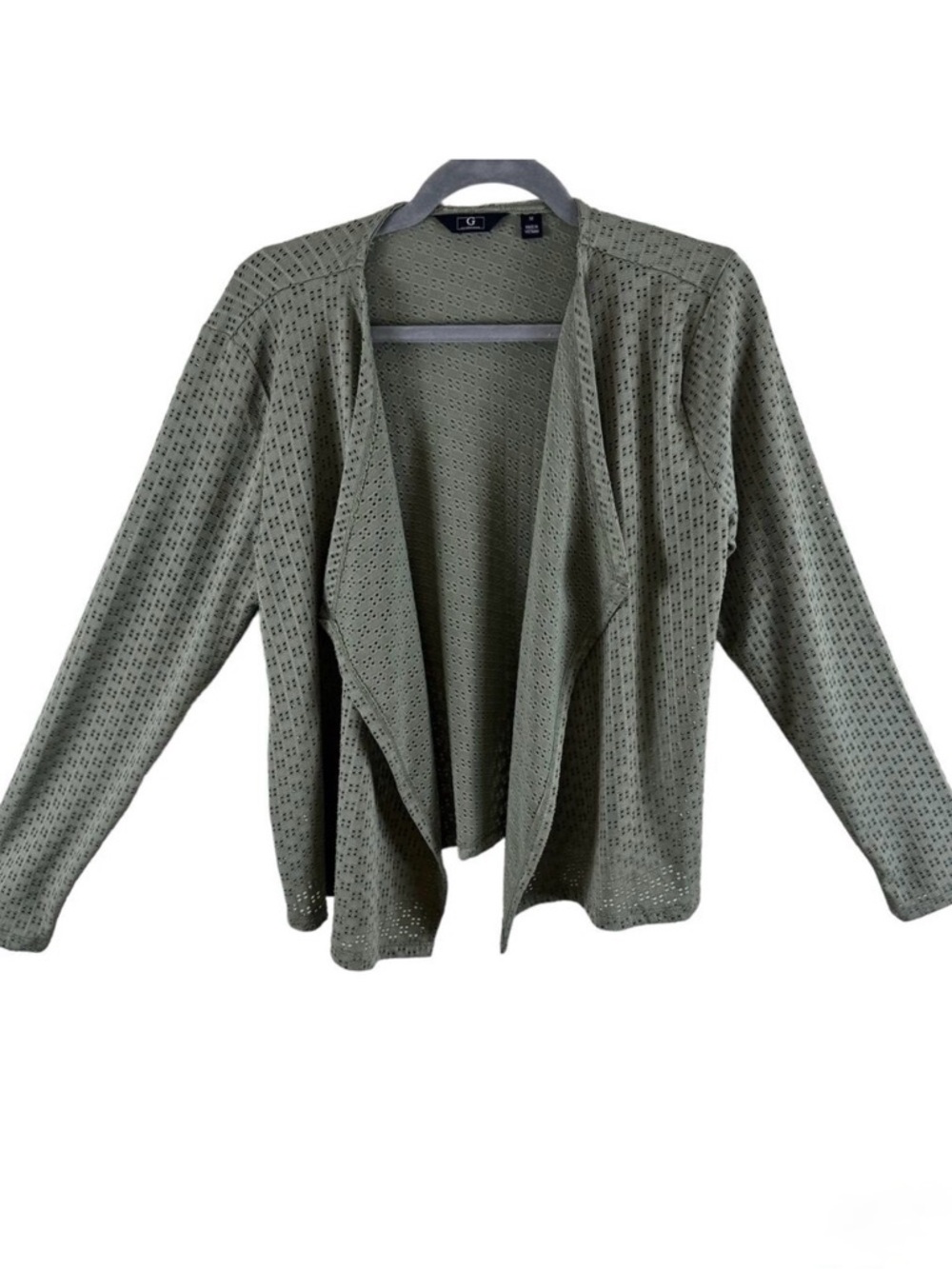 G By Giuliana Sage Green Long Sleeve Eyelet Asymmetrical Open Wrap Top Size‎ M